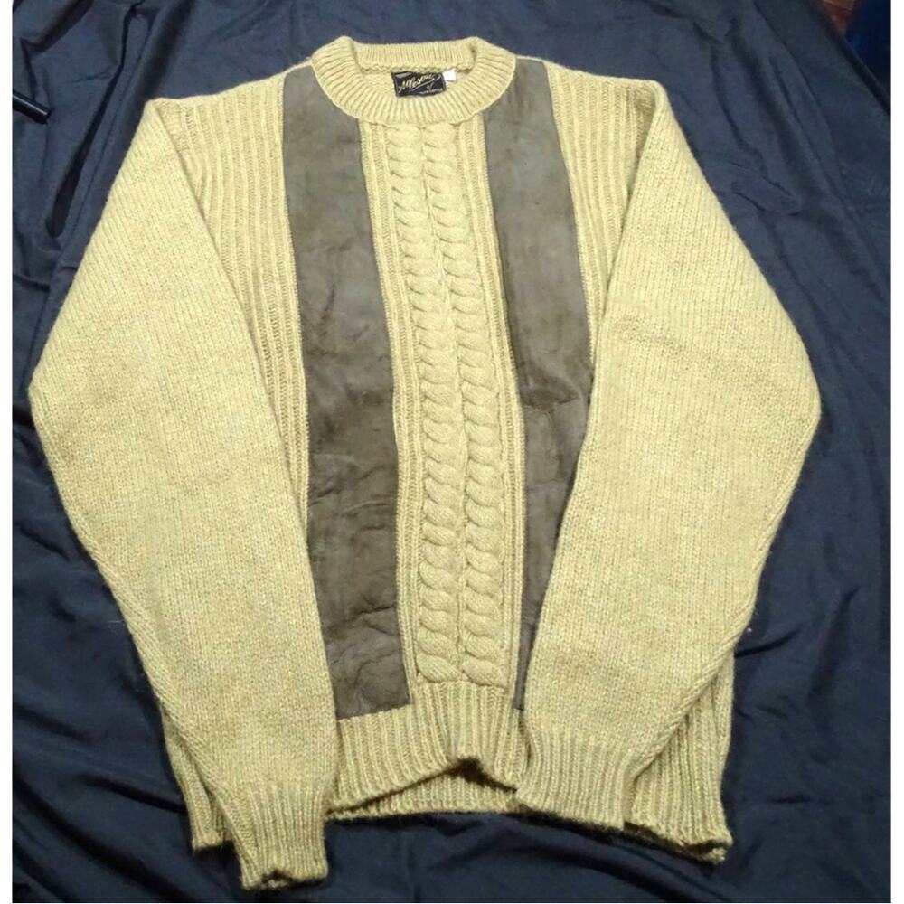 Vtg Allesen of Rochester Shetland Wool Suede Sweaer Men's LL Knit 70s Pullover